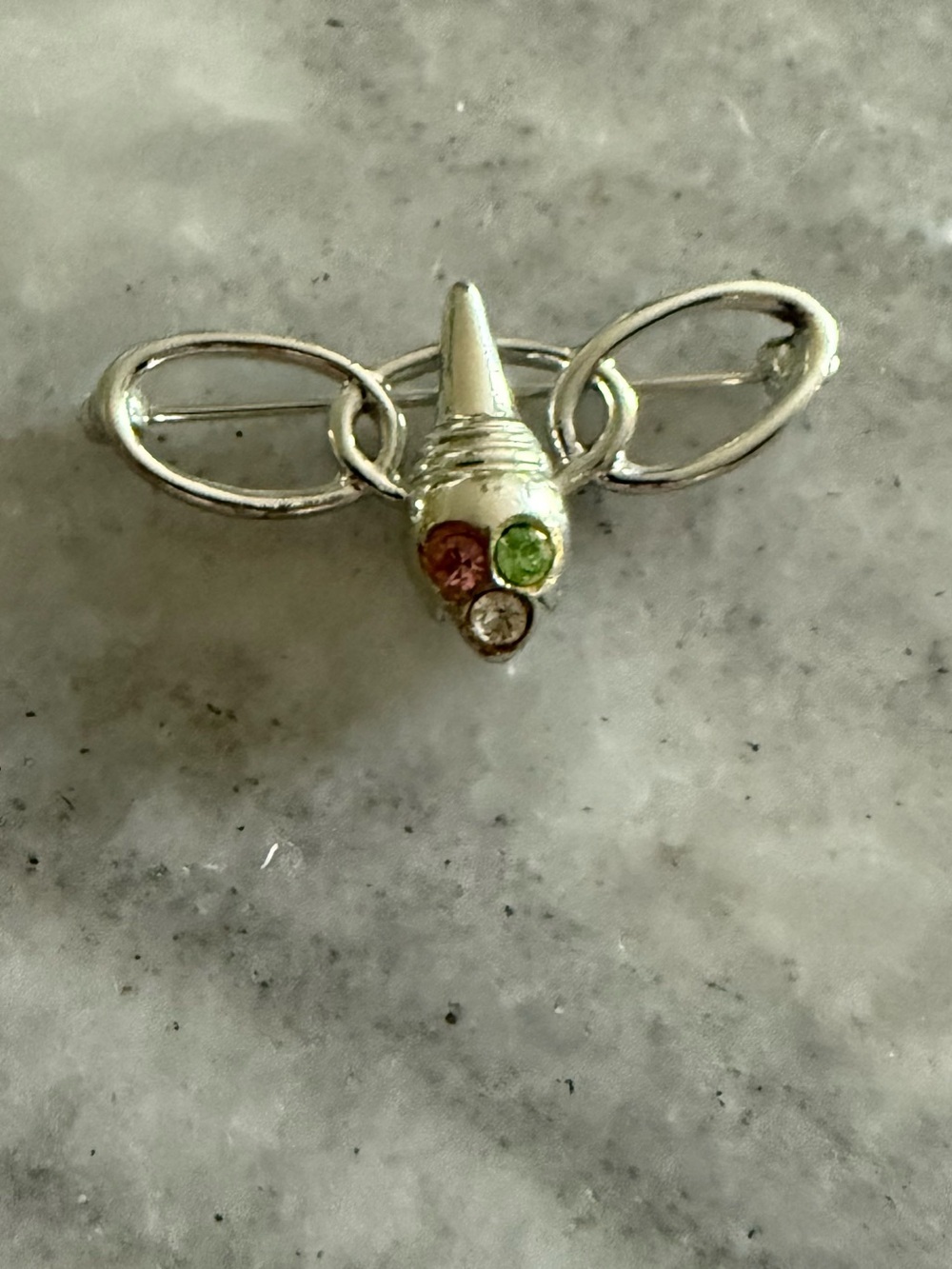 Silver Bee Pin with Multicolor Gem Accents
